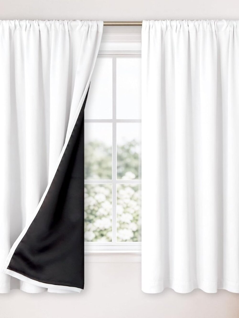 White Blackout Curtains for Bedroom 63 Inch Long 2 Panels